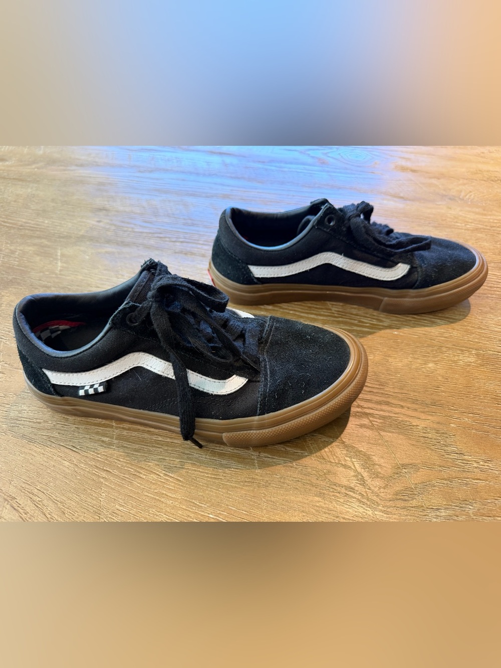 Kids Black and White Skate Shoes with Gum Sole